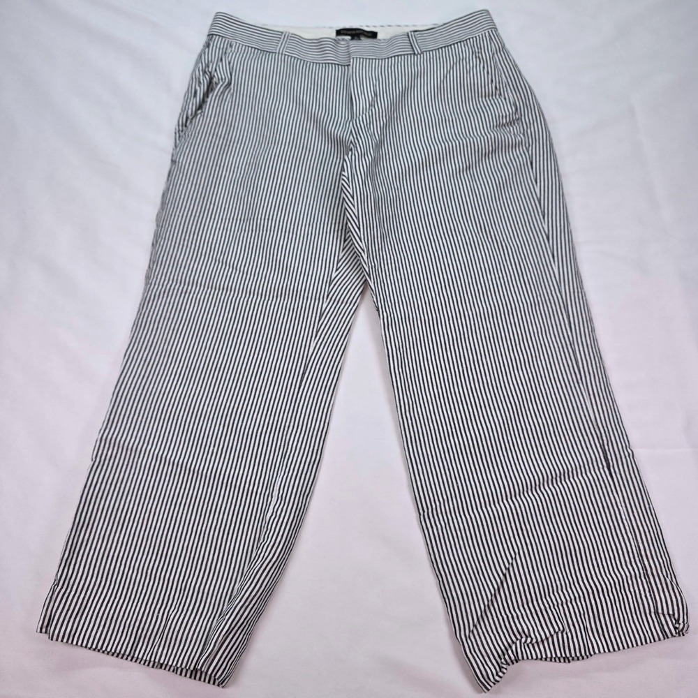 Banana Republic Logan Striped Wide Leg Pants Black‎ White Linen Blend Womens 4